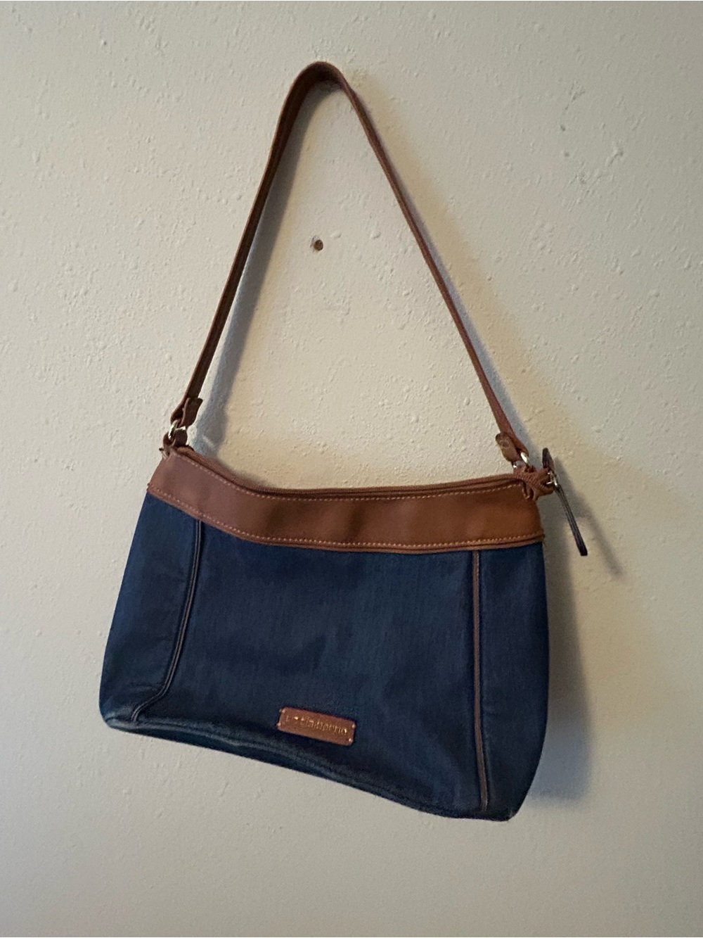 Liz Claiborne Classic Navy and Brown Shoulder Bag